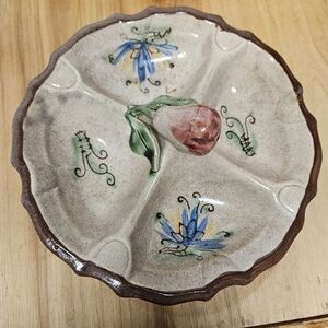 Vintage Japanese Handpainted Floral 4-Section Ceramic Serving Dish